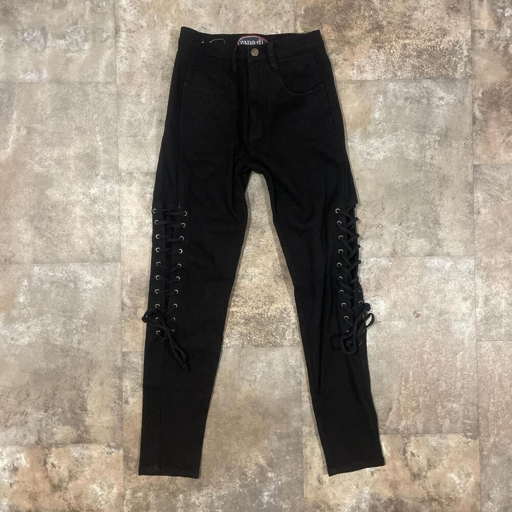 zana-di black lace up sided y2k skinny jeans size 8